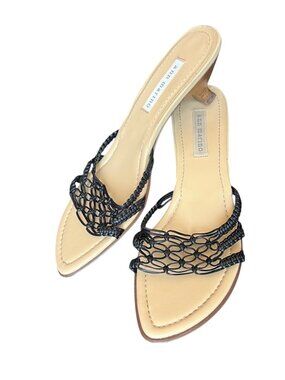 Ann Marino Women’s Black Braided Leather Strap Kitten Heel Sandals 9M